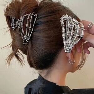 New! 2 Silver Skeleton Hand Hair Clips - Edgy Women’s Hair Accessory
